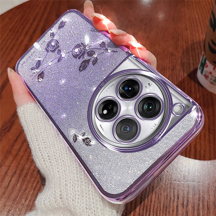 KADEM Phone Case for OnePlus 12 5G Flower Decor Gradient TPU Mobile Cover - Blue