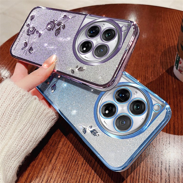 KADEM Phone Case for OnePlus 12 5G Flower Decor Gradient TPU Mobile Cover - Blue