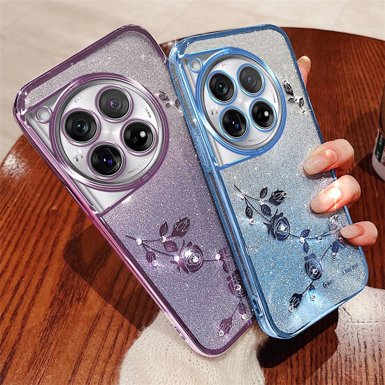 KADEM Phone Case for OnePlus 12 5G Flower Decor Gradient TPU Mobile Cover - Blue