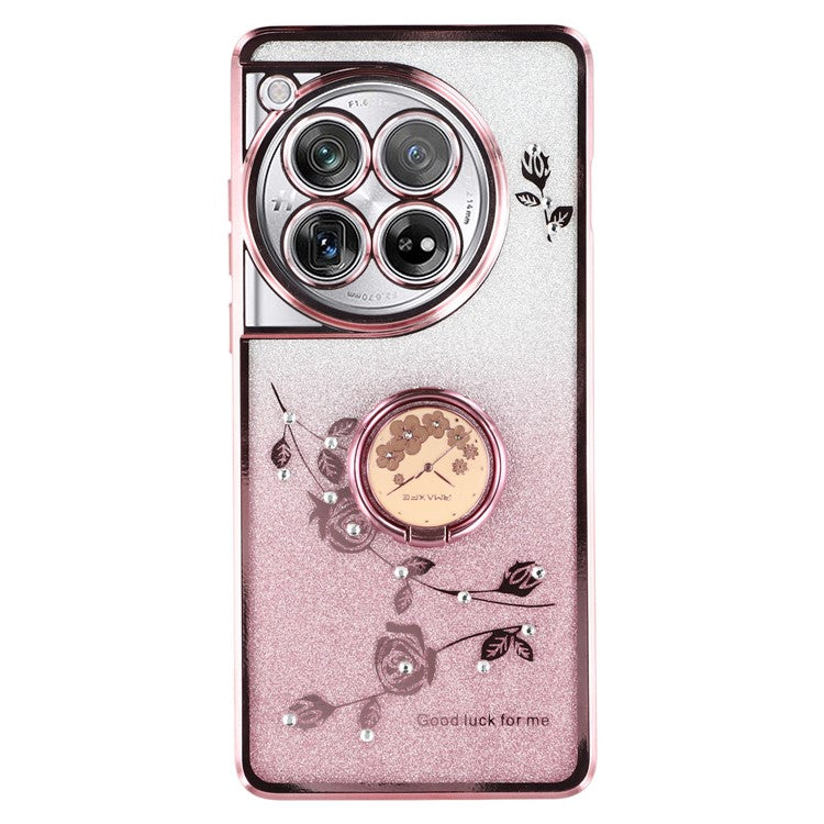KADEM For OnePlus 12 5G Cell Phone Case Ring Kickstand Anti-scratch Glitter TPU Cover - Rose Gold