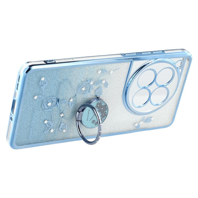 KADEM For OnePlus 12 5G Cell Phone Case Ring Kickstand Anti-scratch Glitter TPU Cover - Blue