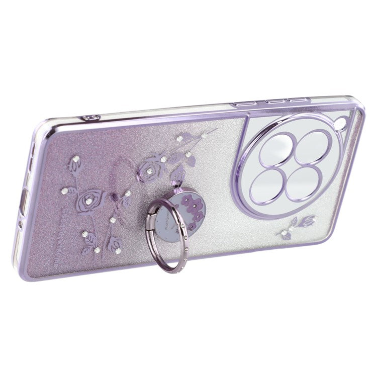 KADEM For OnePlus 12 5G Cell Phone Case Ring Kickstand Anti-scratch Glitter TPU Cover - Purple