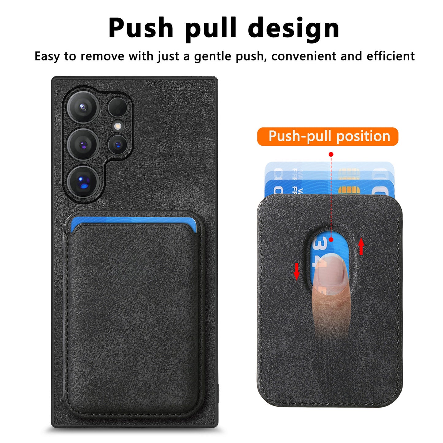 D12 For Samsung Galaxy S24 Ultra Retro Texture Detachable Magnetic Card Case Phone Cover - Black