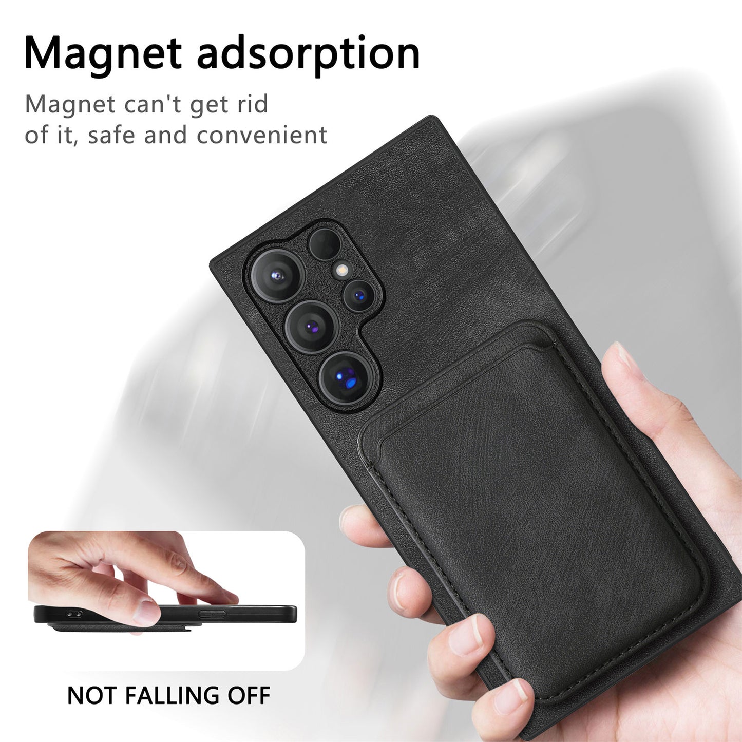 D12 For Samsung Galaxy S24 Ultra Retro Texture Detachable Magnetic Card Case Phone Cover - Black