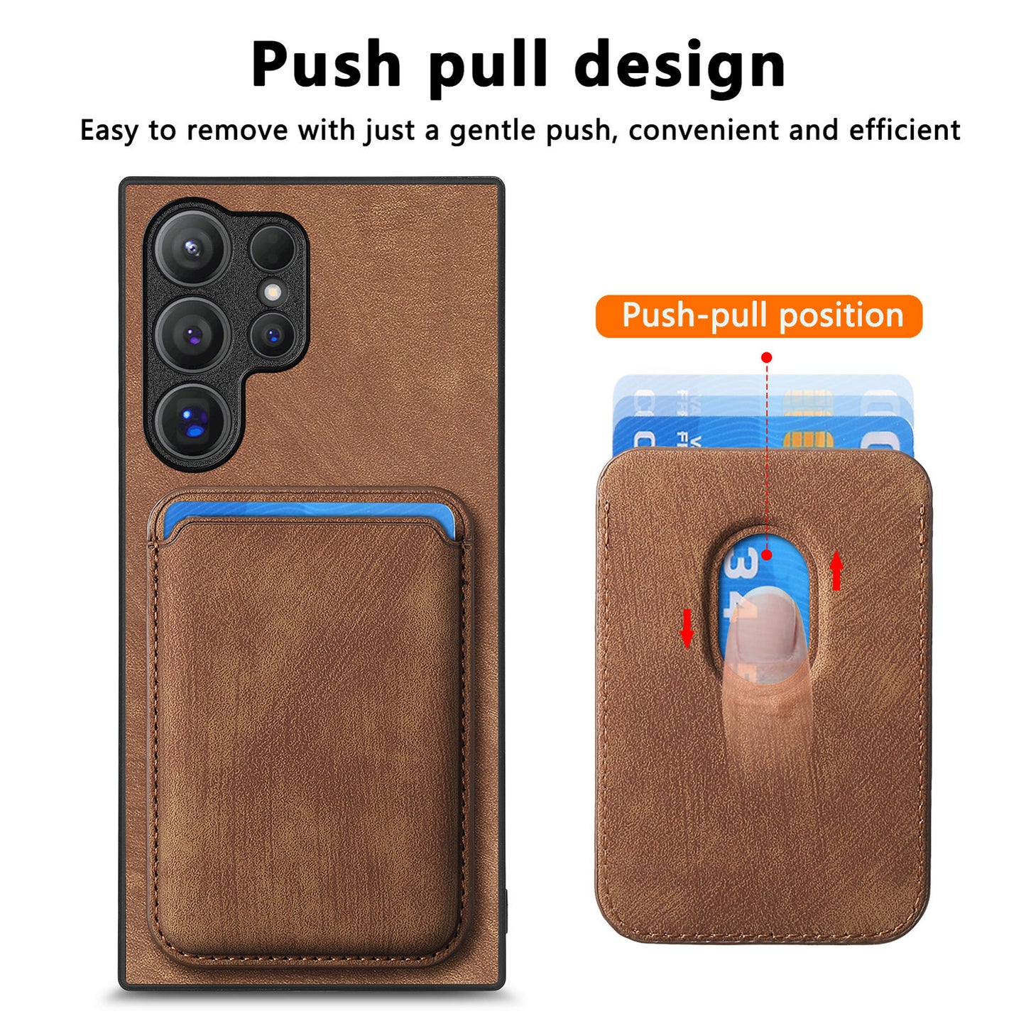 D12 For Samsung Galaxy S24 Ultra Retro Texture Detachable Magnetic Card Case Phone Cover - Brown