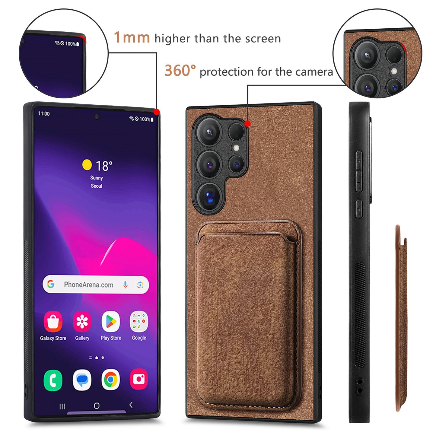 D12 For Samsung Galaxy S24 Ultra Retro Texture Detachable Magnetic Card Case Phone Cover - Brown