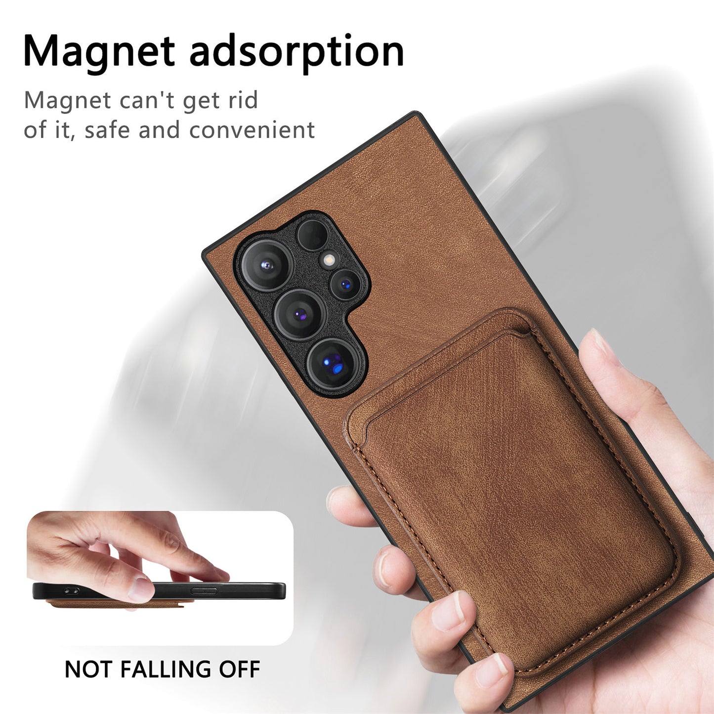 D12 For Samsung Galaxy S24 Ultra Retro Texture Detachable Magnetic Card Case Phone Cover - Brown