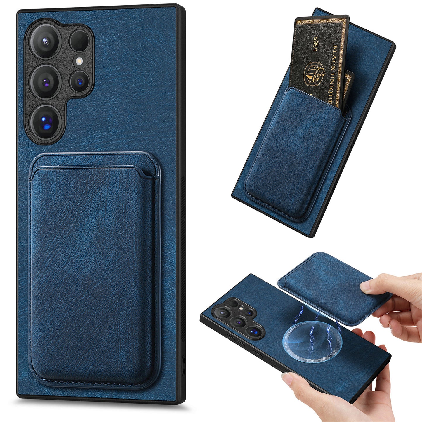 D12 For Samsung Galaxy S24 Ultra Retro Texture Detachable Magnetic Card Case Phone Cover - Blue