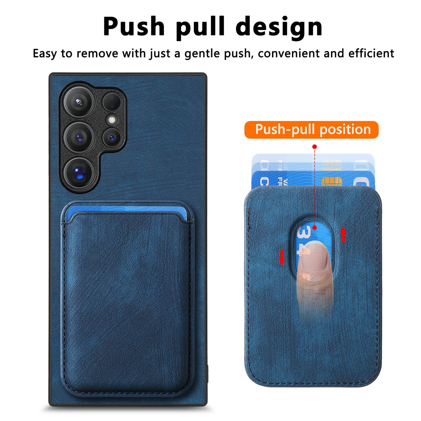 D12 For Samsung Galaxy S24 Ultra Retro Texture Detachable Magnetic Card Case Phone Cover - Blue