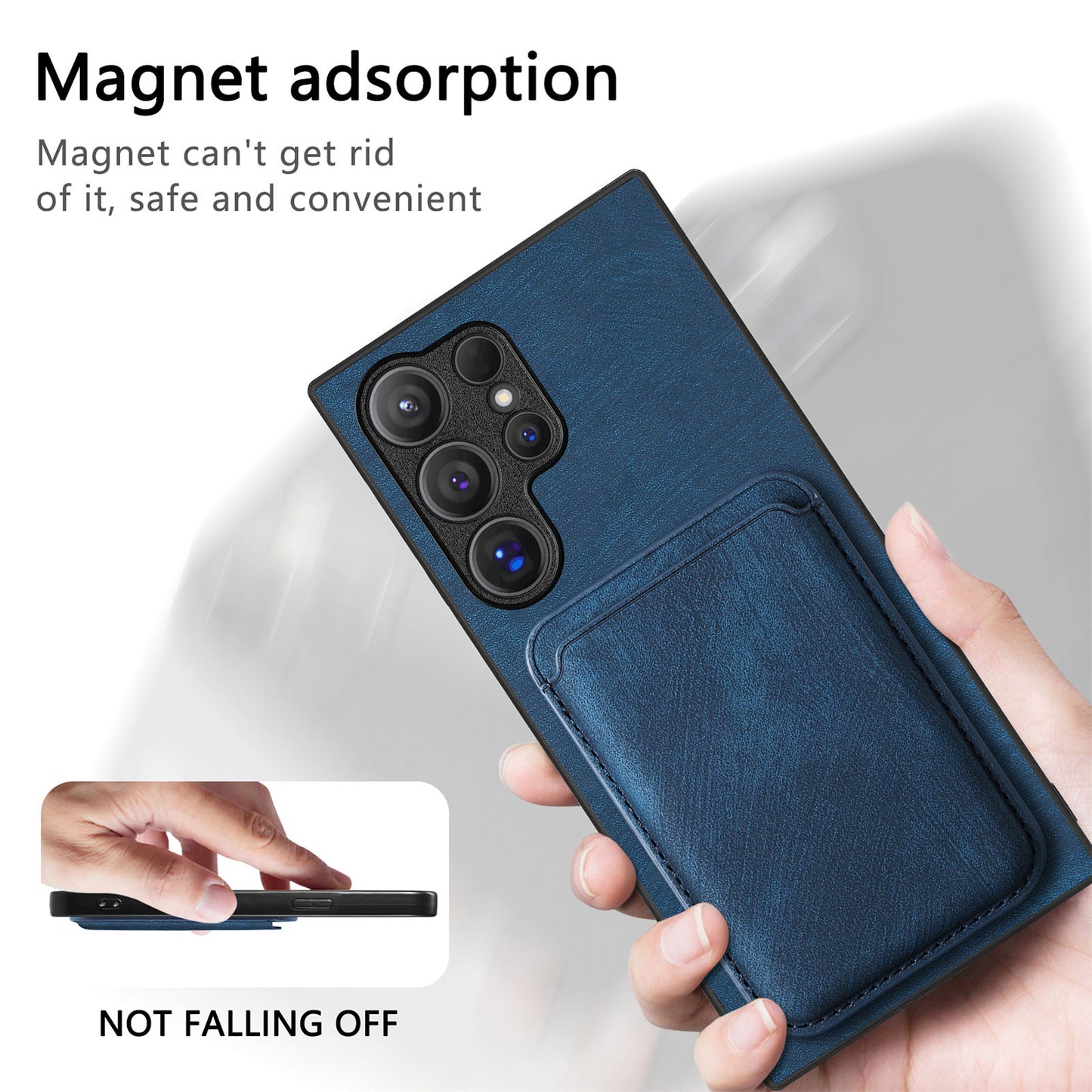 D12 For Samsung Galaxy S24 Ultra Retro Texture Detachable Magnetic Card Case Phone Cover - Blue