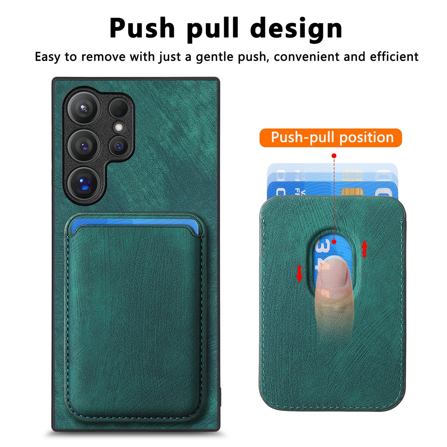 D12 For Samsung Galaxy S24 Ultra Retro Texture Detachable Magnetic Card Case Phone Cover - Green
