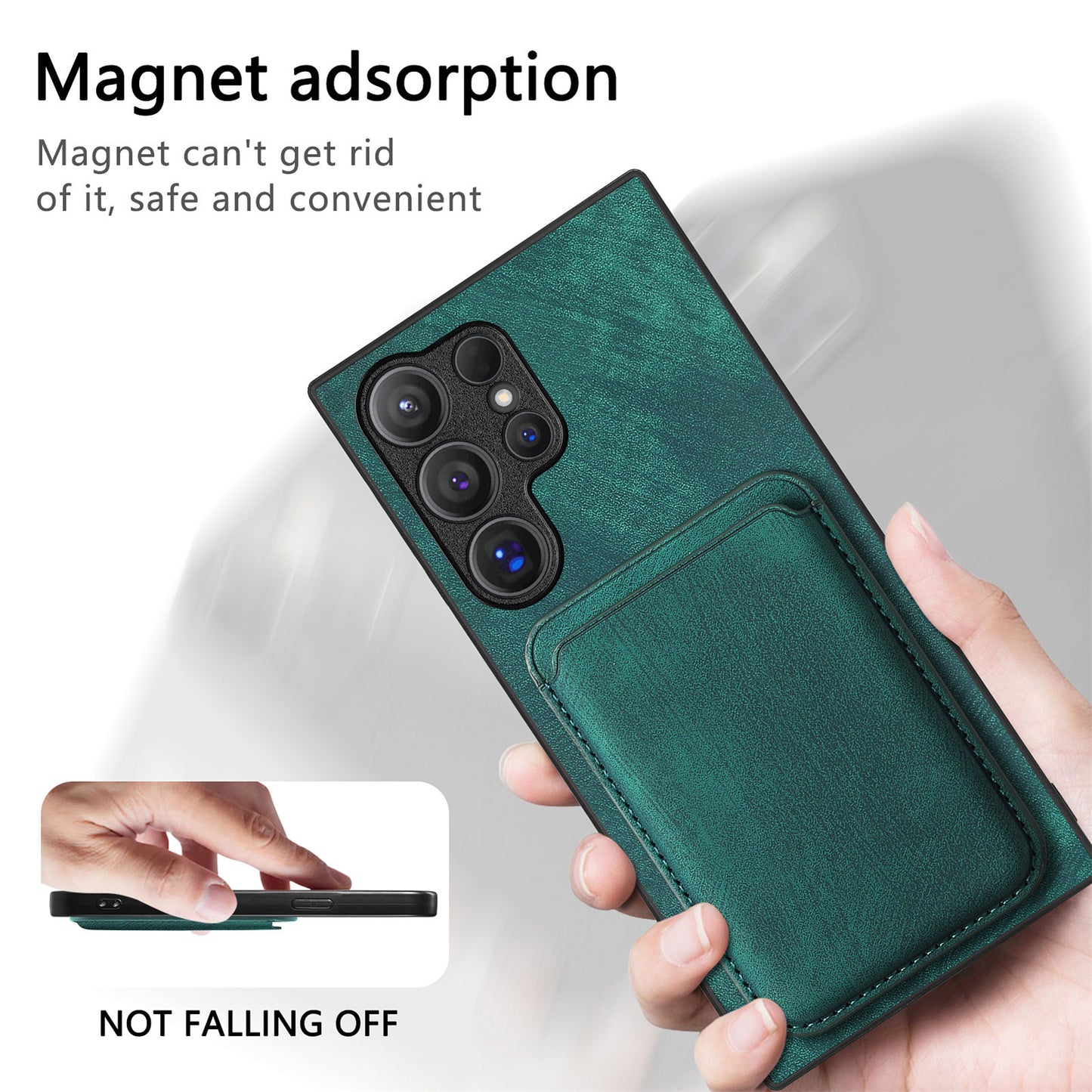 D12 For Samsung Galaxy S24 Ultra Retro Texture Detachable Magnetic Card Case Phone Cover - Green