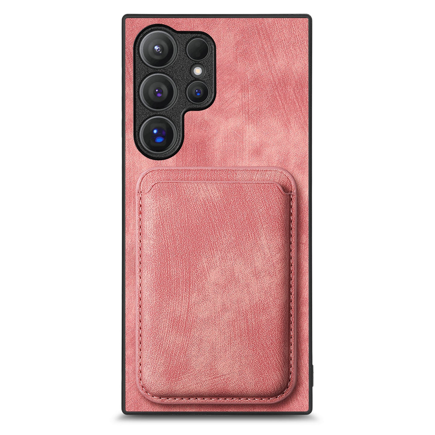 D12 For Samsung Galaxy S24 Ultra Retro Texture Detachable Magnetic Card Case Phone Cover - Pink