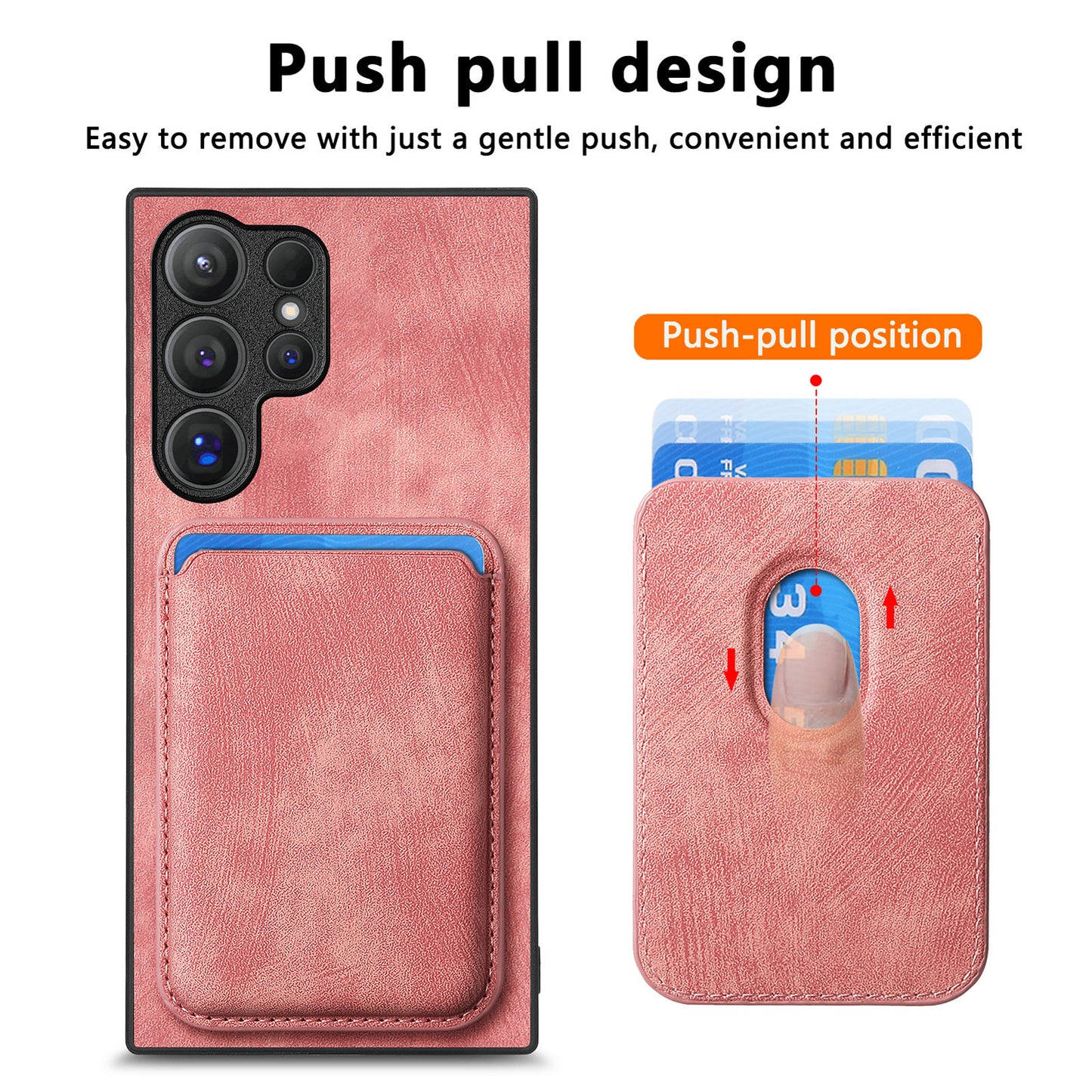 D12 For Samsung Galaxy S24 Ultra Retro Texture Detachable Magnetic Card Case Phone Cover - Pink
