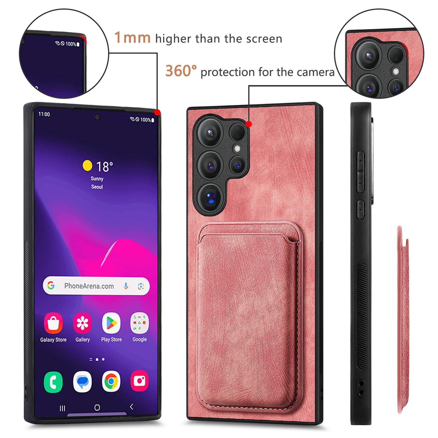 D12 For Samsung Galaxy S24 Ultra Retro Texture Detachable Magnetic Card Case Phone Cover - Pink