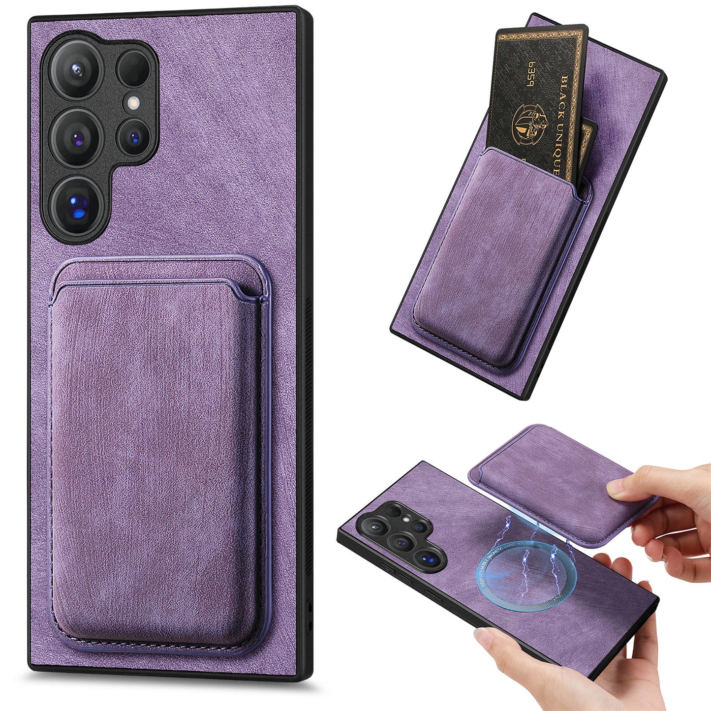 D12 For Samsung Galaxy S24 Ultra Retro Texture Detachable Magnetic Card Case Phone Cover - Purple