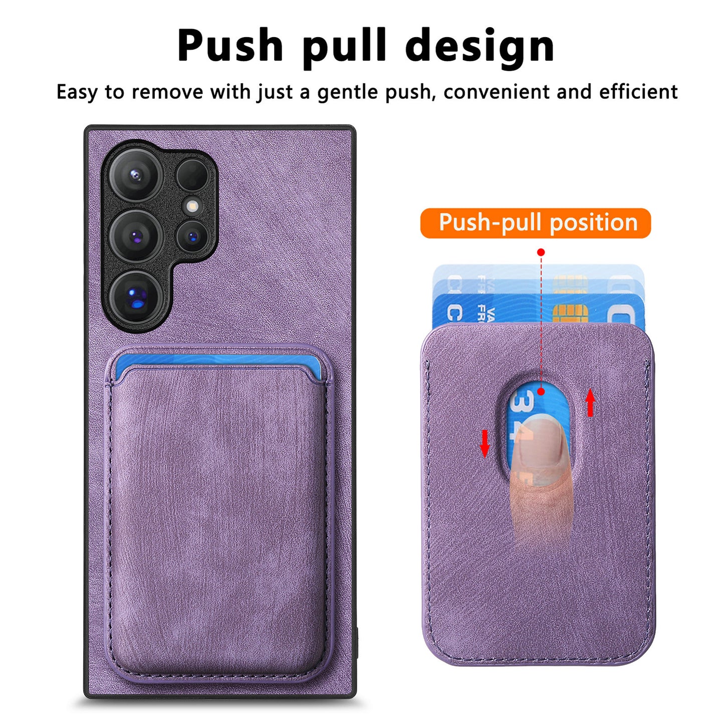 D12 For Samsung Galaxy S24 Ultra Retro Texture Detachable Magnetic Card Case Phone Cover - Purple