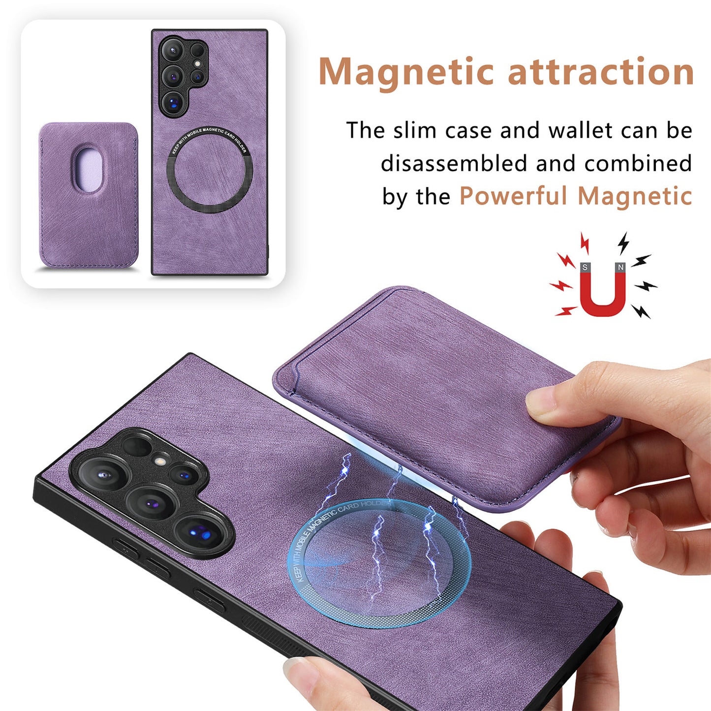 D12 For Samsung Galaxy S24 Ultra Retro Texture Detachable Magnetic Card Case Phone Cover - Purple