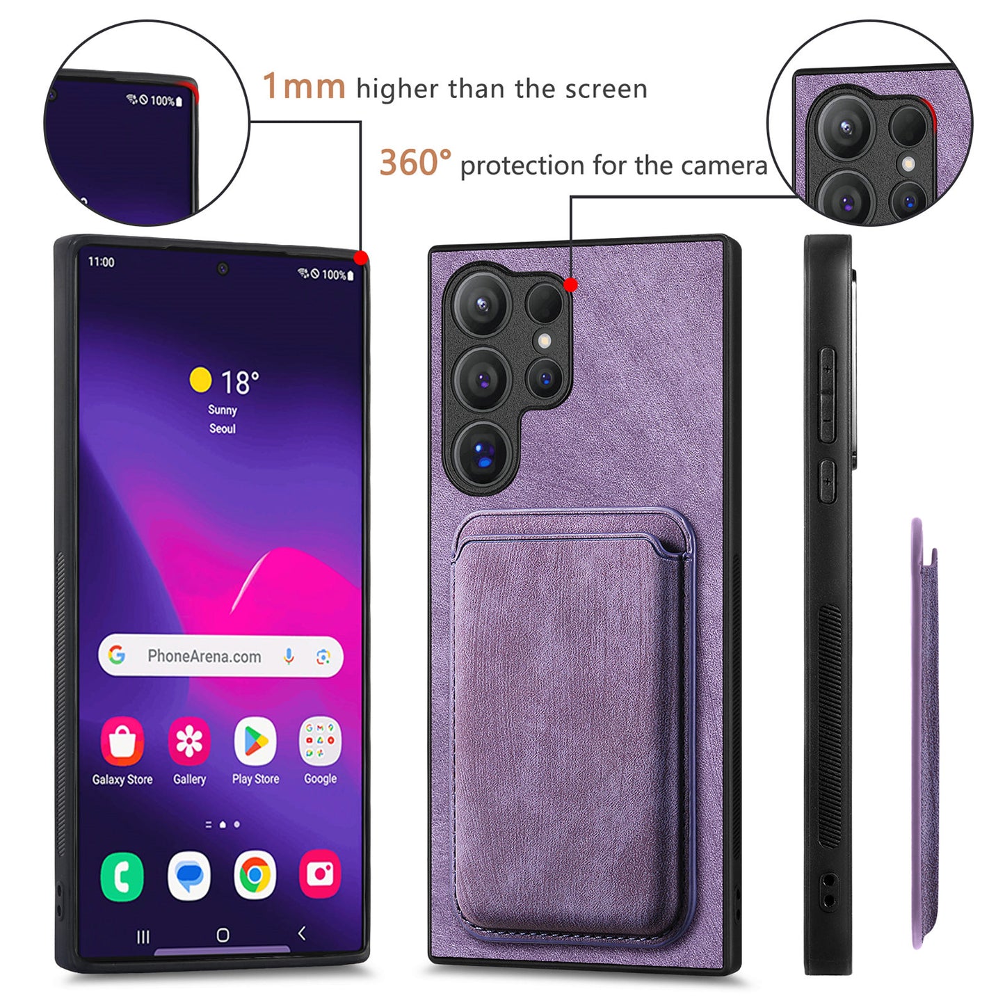 D12 For Samsung Galaxy S24 Ultra Retro Texture Detachable Magnetic Card Case Phone Cover - Purple