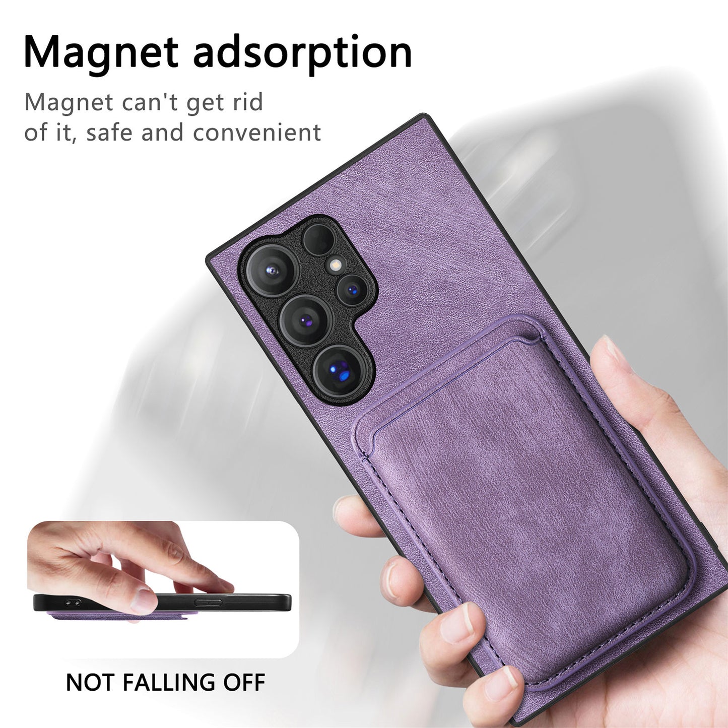D12 For Samsung Galaxy S24 Ultra Retro Texture Detachable Magnetic Card Case Phone Cover - Purple