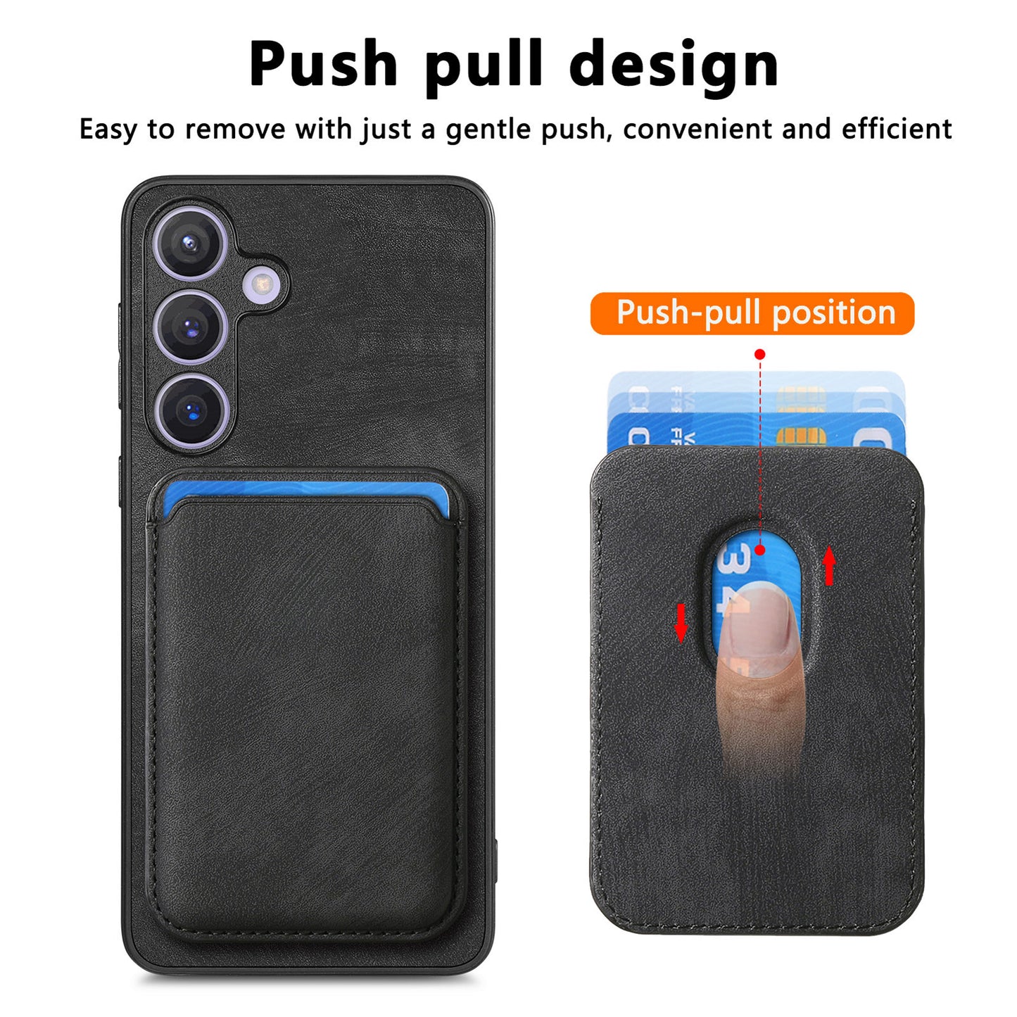D12 For Samsung Galaxy S24+ Detachable Magnetic Card Case Fall Proof Phone Cover - Black