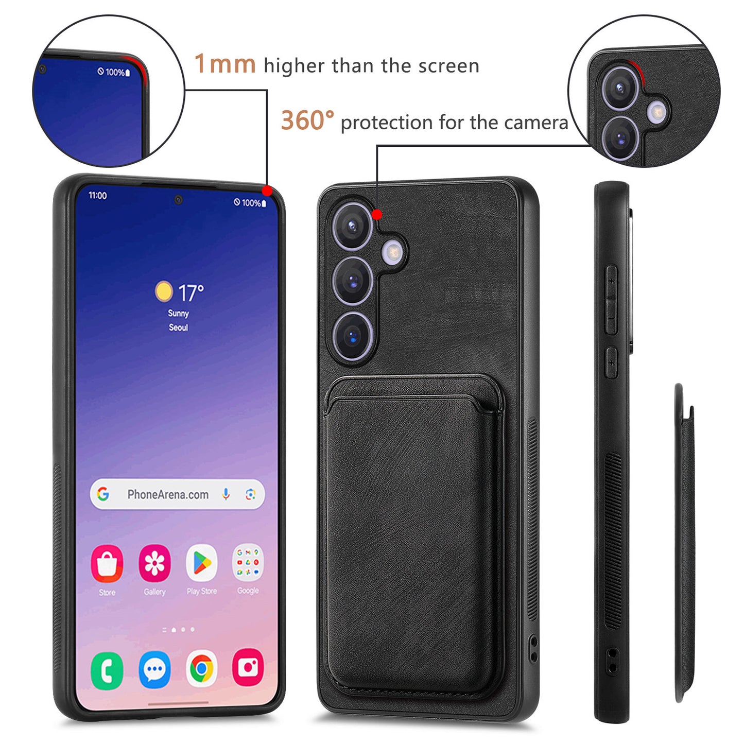 D12 For Samsung Galaxy S24+ Detachable Magnetic Card Case Fall Proof Phone Cover - Black