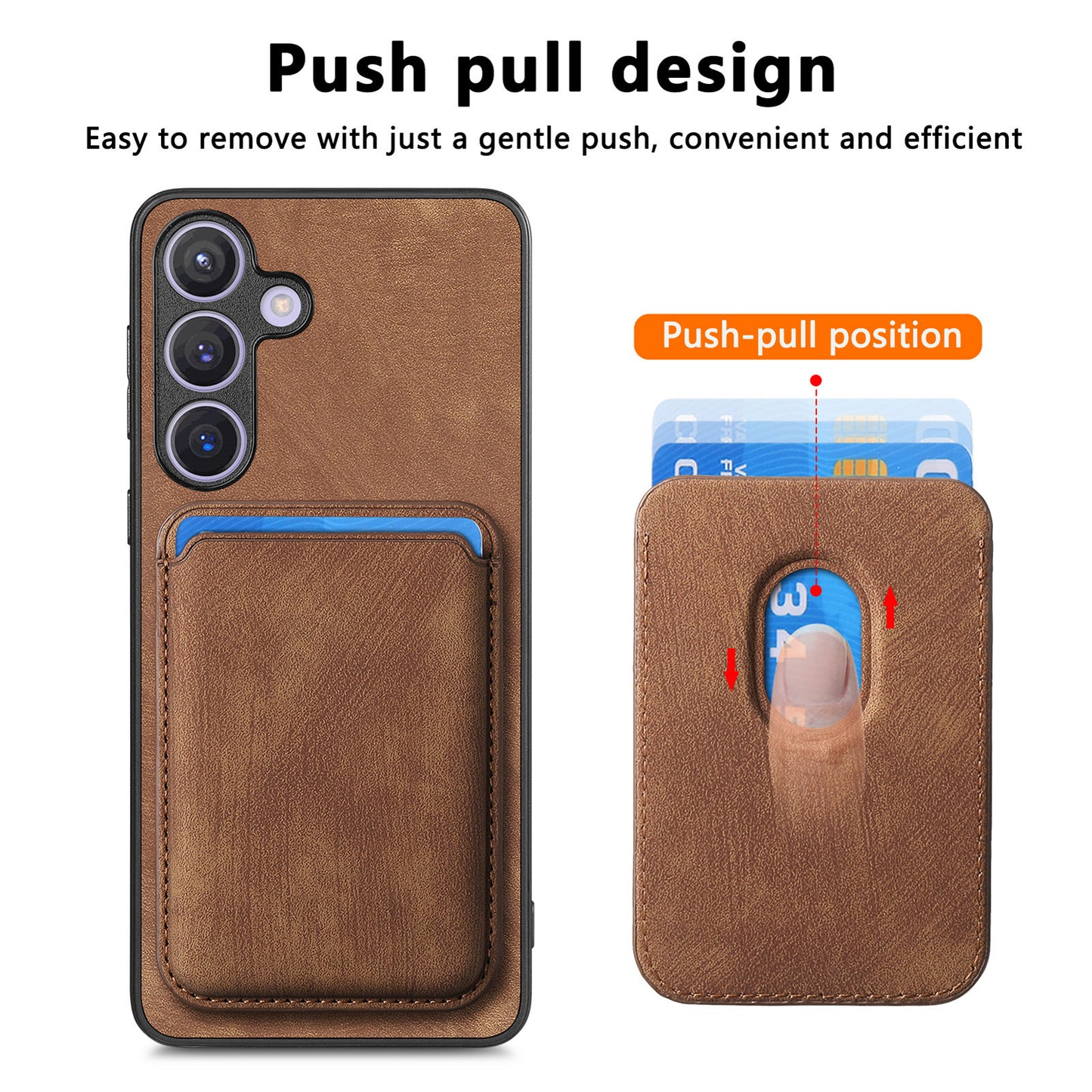 D12 For Samsung Galaxy S24+ Detachable Magnetic Card Case Fall Proof Phone Cover - Brown