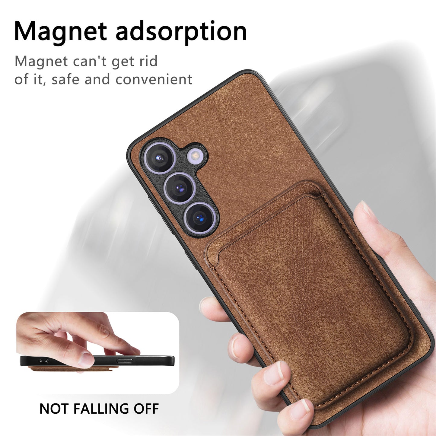 D12 For Samsung Galaxy S24+ Detachable Magnetic Card Case Fall Proof Phone Cover - Brown