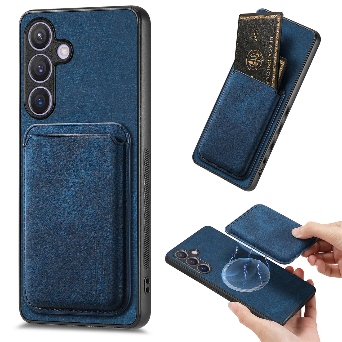 D12 For Samsung Galaxy S24+ Detachable Magnetic Card Case Fall Proof Phone Cover - Blue