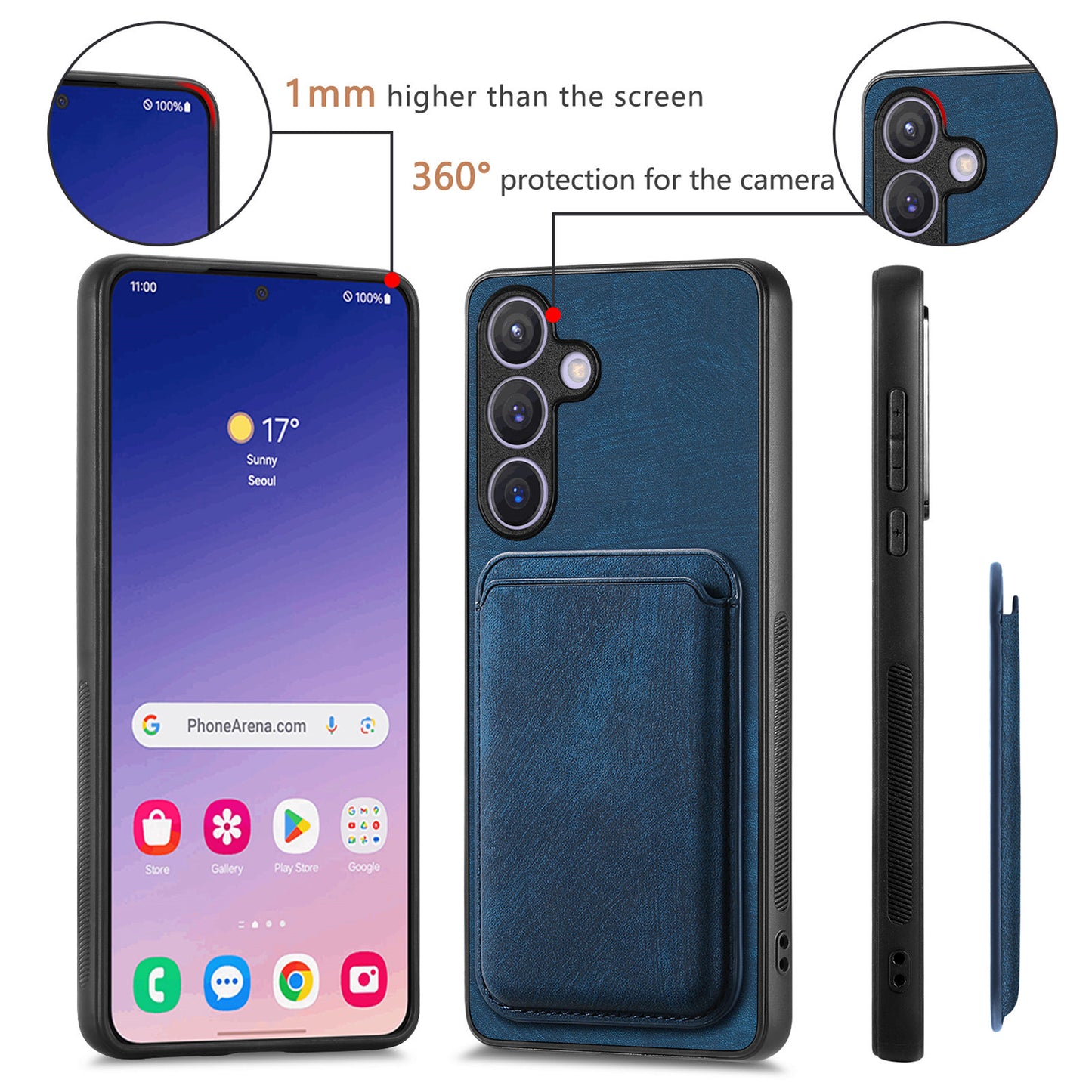 D12 For Samsung Galaxy S24+ Detachable Magnetic Card Case Fall Proof Phone Cover - Blue