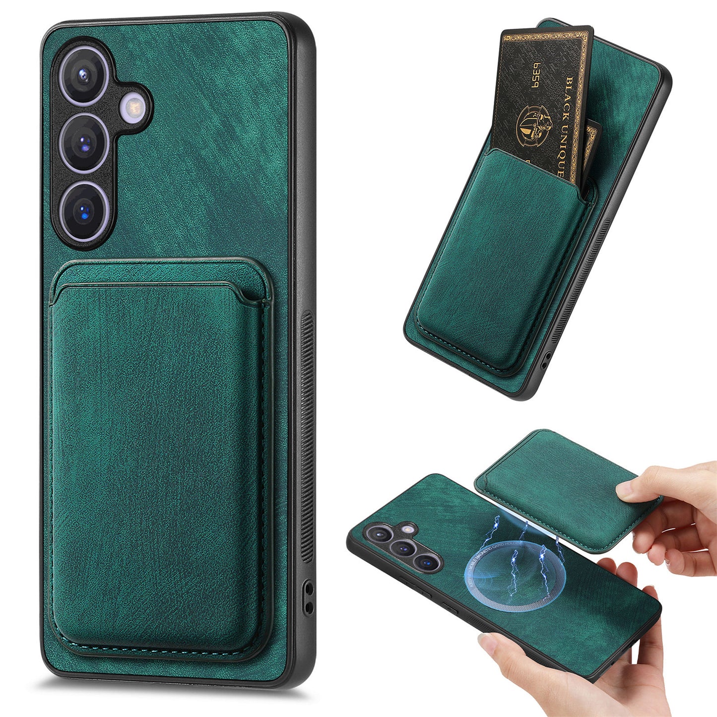 D12 For Samsung Galaxy S24+ Detachable Magnetic Card Case Fall Proof Phone Cover - Green
