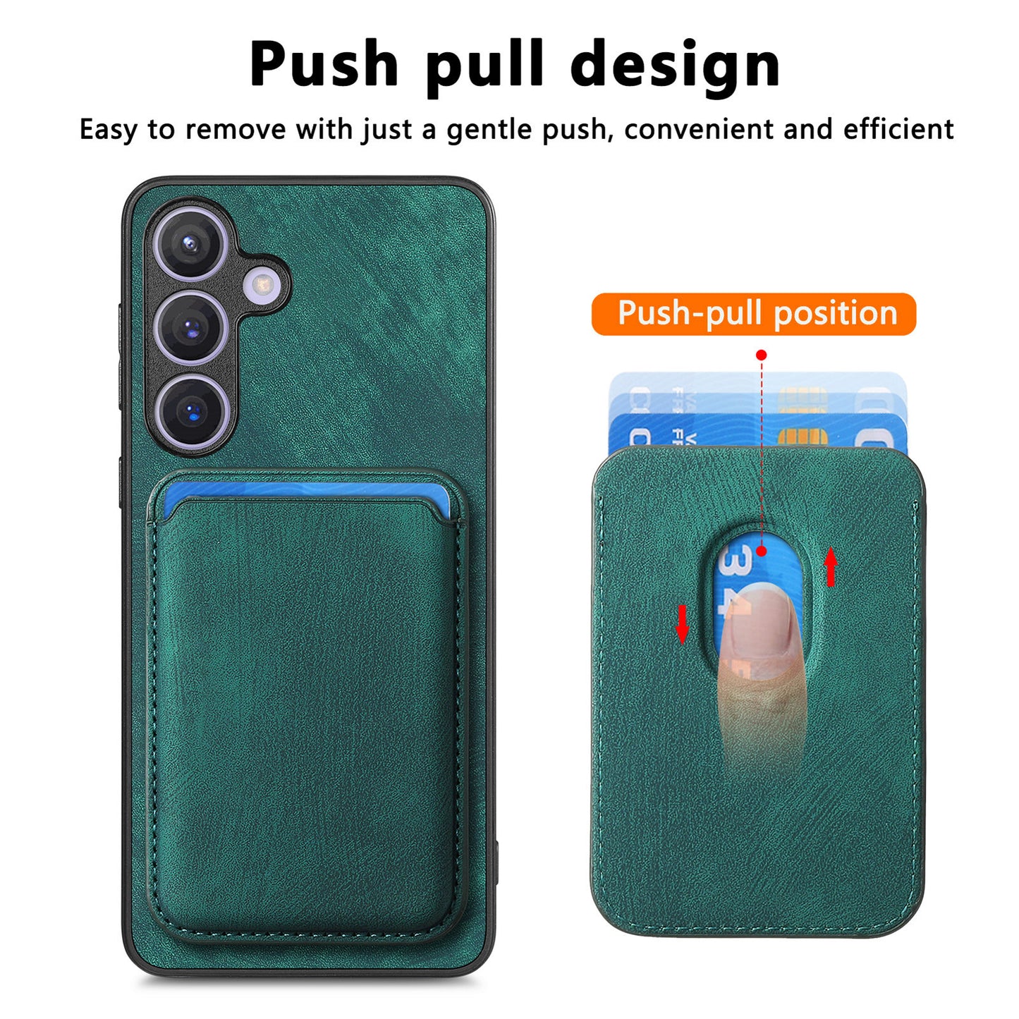 D12 For Samsung Galaxy S24+ Detachable Magnetic Card Case Fall Proof Phone Cover - Green