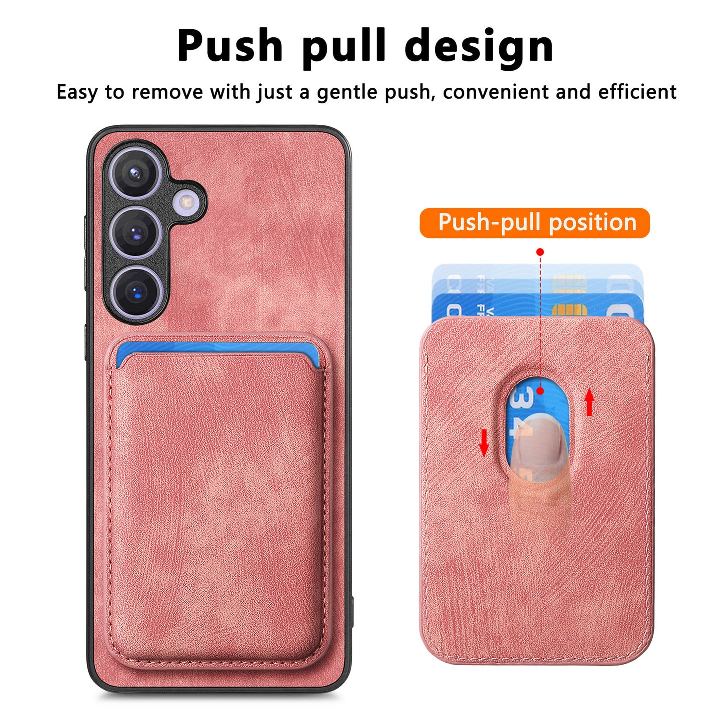 D12 For Samsung Galaxy S24+ Detachable Magnetic Card Case Fall Proof Phone Cover - Pink