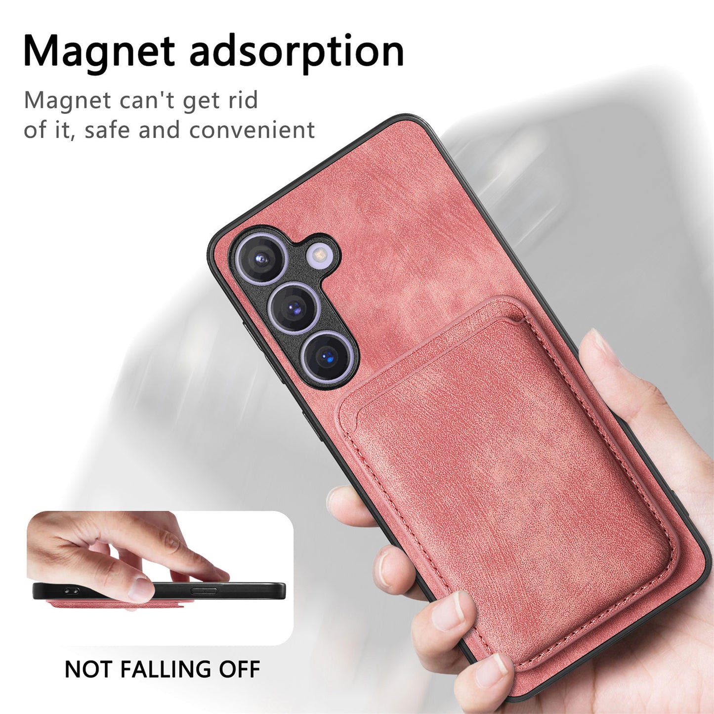 D12 For Samsung Galaxy S24+ Detachable Magnetic Card Case Fall Proof Phone Cover - Pink