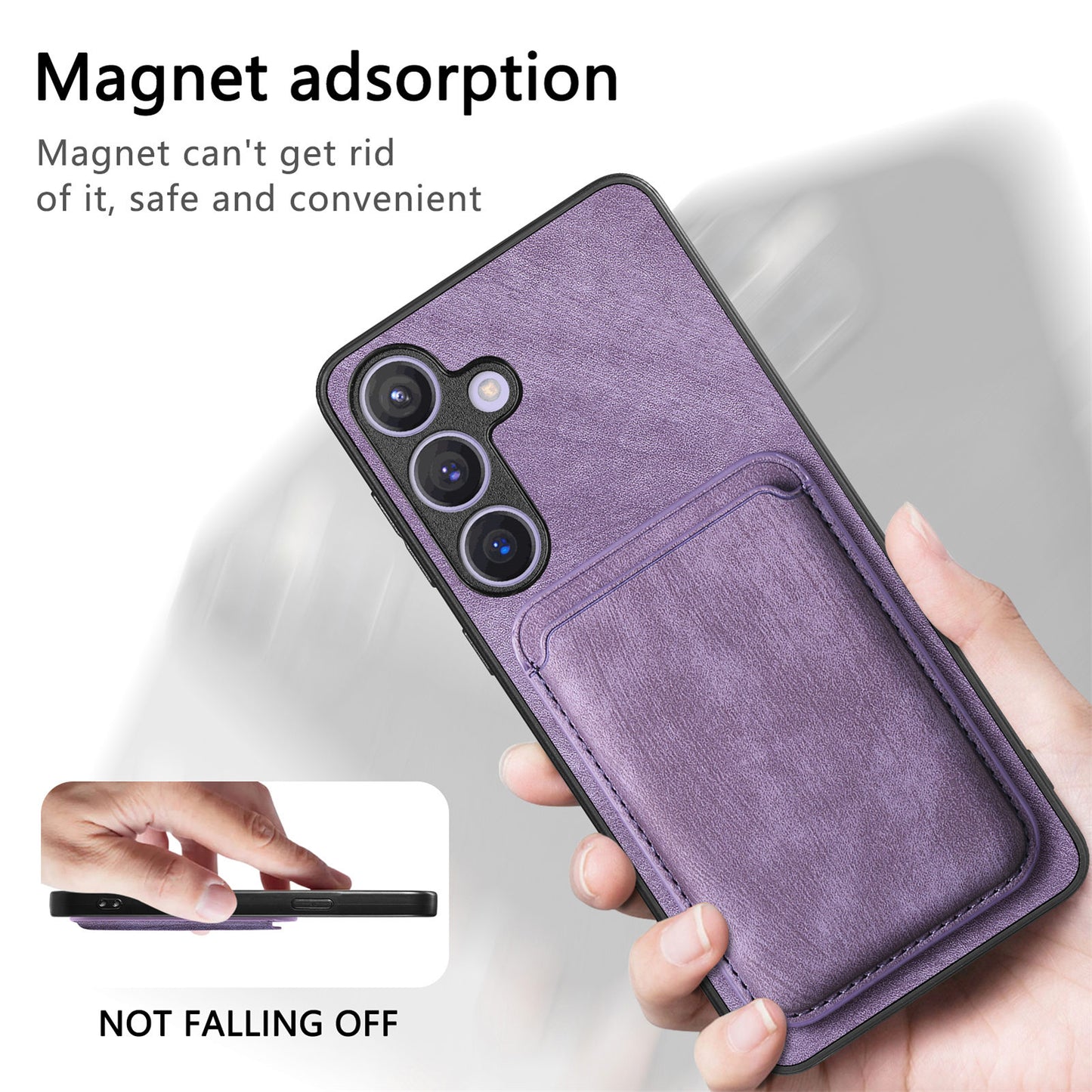 D12 For Samsung Galaxy S24+ Detachable Magnetic Card Case Fall Proof Phone Cover - Purple
