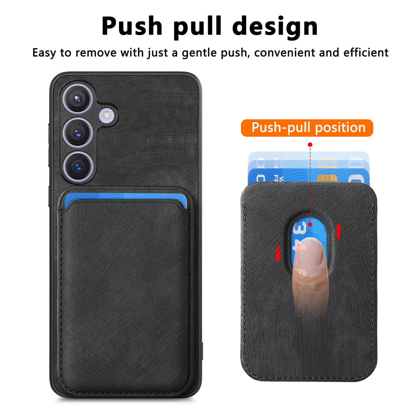 D12 For Samsung Galaxy S24 Bump Proof Phone Cover with Detachable Magnetic Card Case - Black