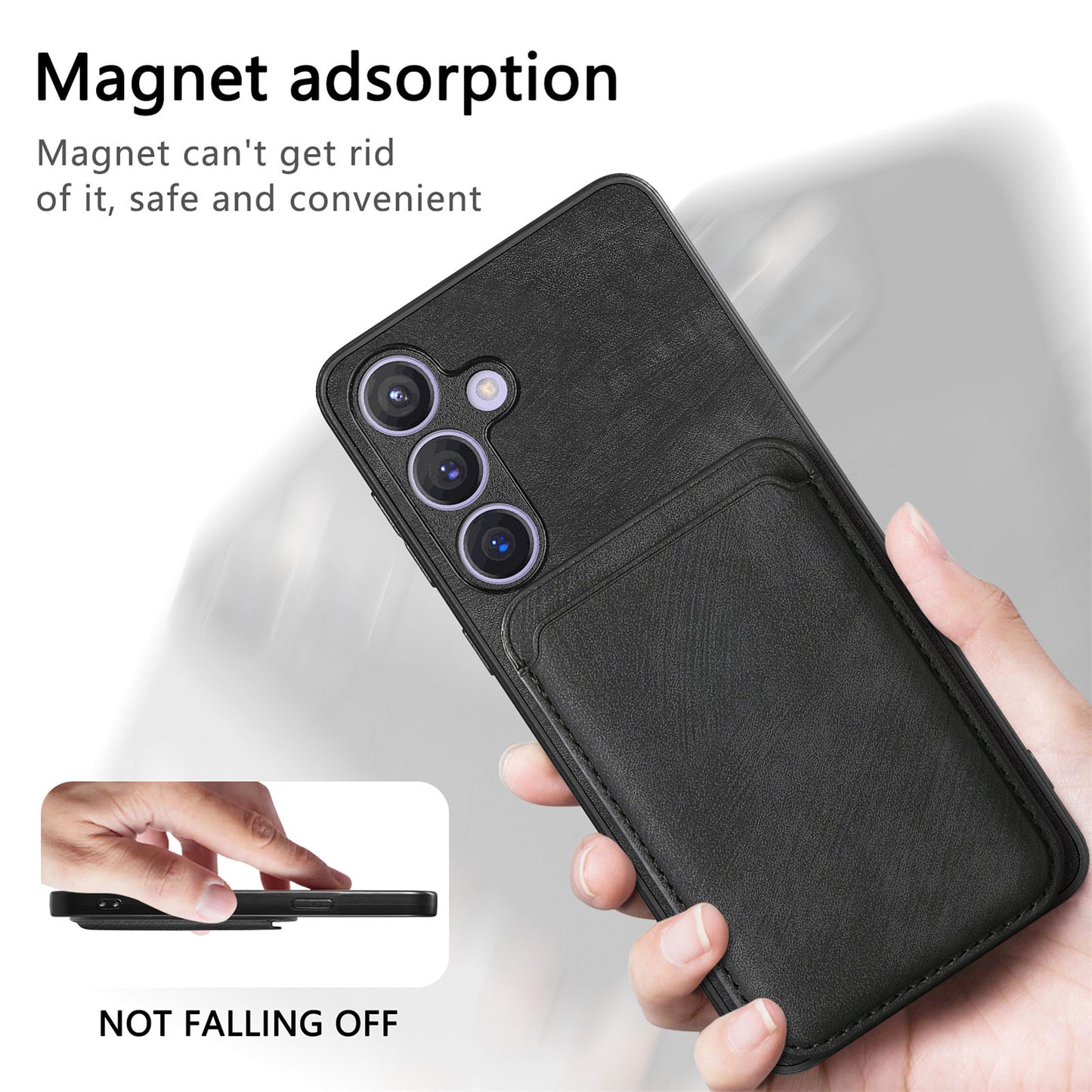 D12 For Samsung Galaxy S24 Bump Proof Phone Cover with Detachable Magnetic Card Case - Black