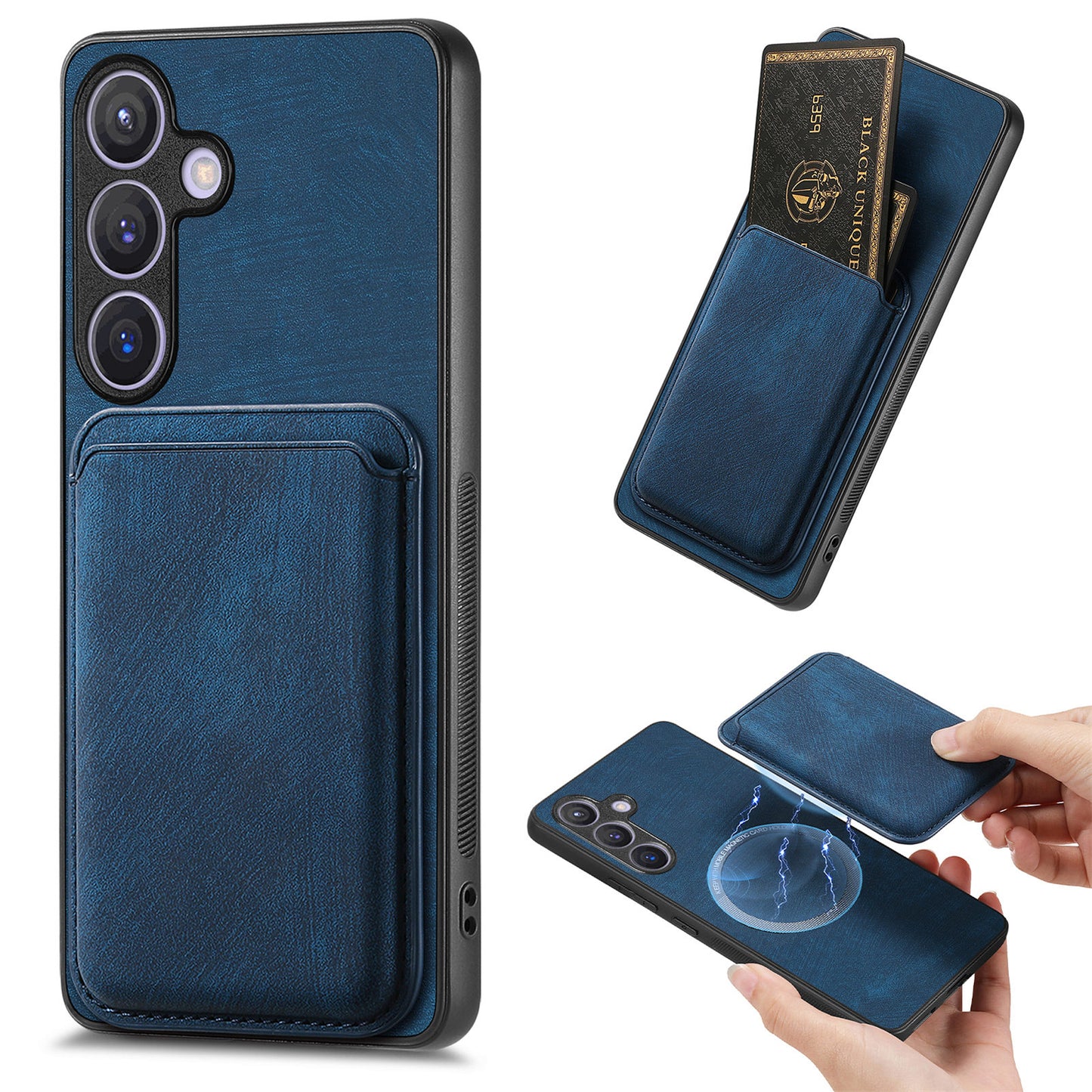 D12 For Samsung Galaxy S24 Bump Proof Phone Cover with Detachable Magnetic Card Case - Blue