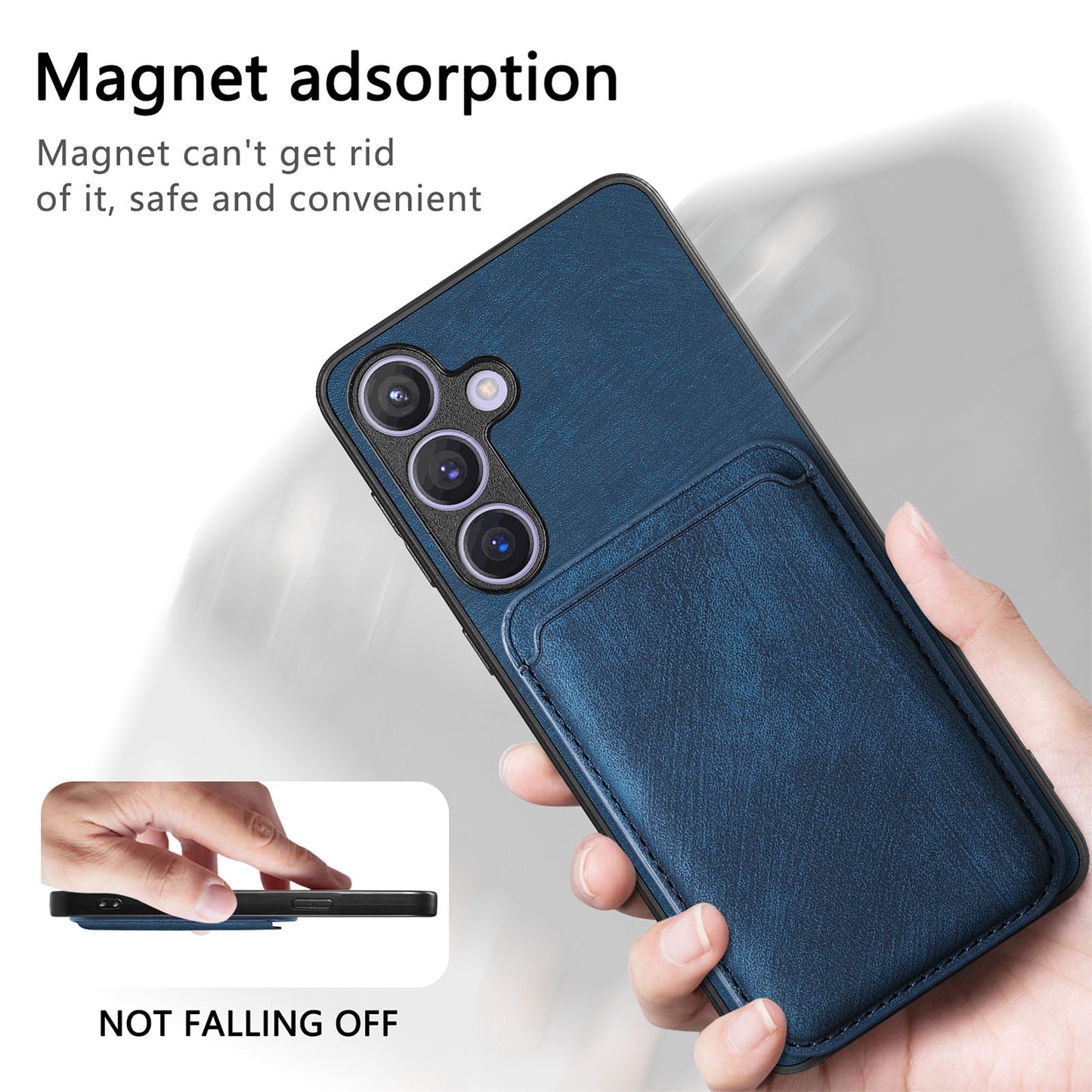 D12 For Samsung Galaxy S24 Bump Proof Phone Cover with Detachable Magnetic Card Case - Blue
