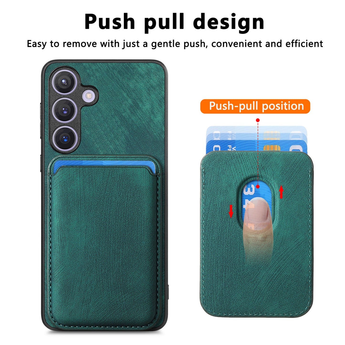 D12 For Samsung Galaxy S24 Bump Proof Phone Cover with Detachable Magnetic Card Case - Green