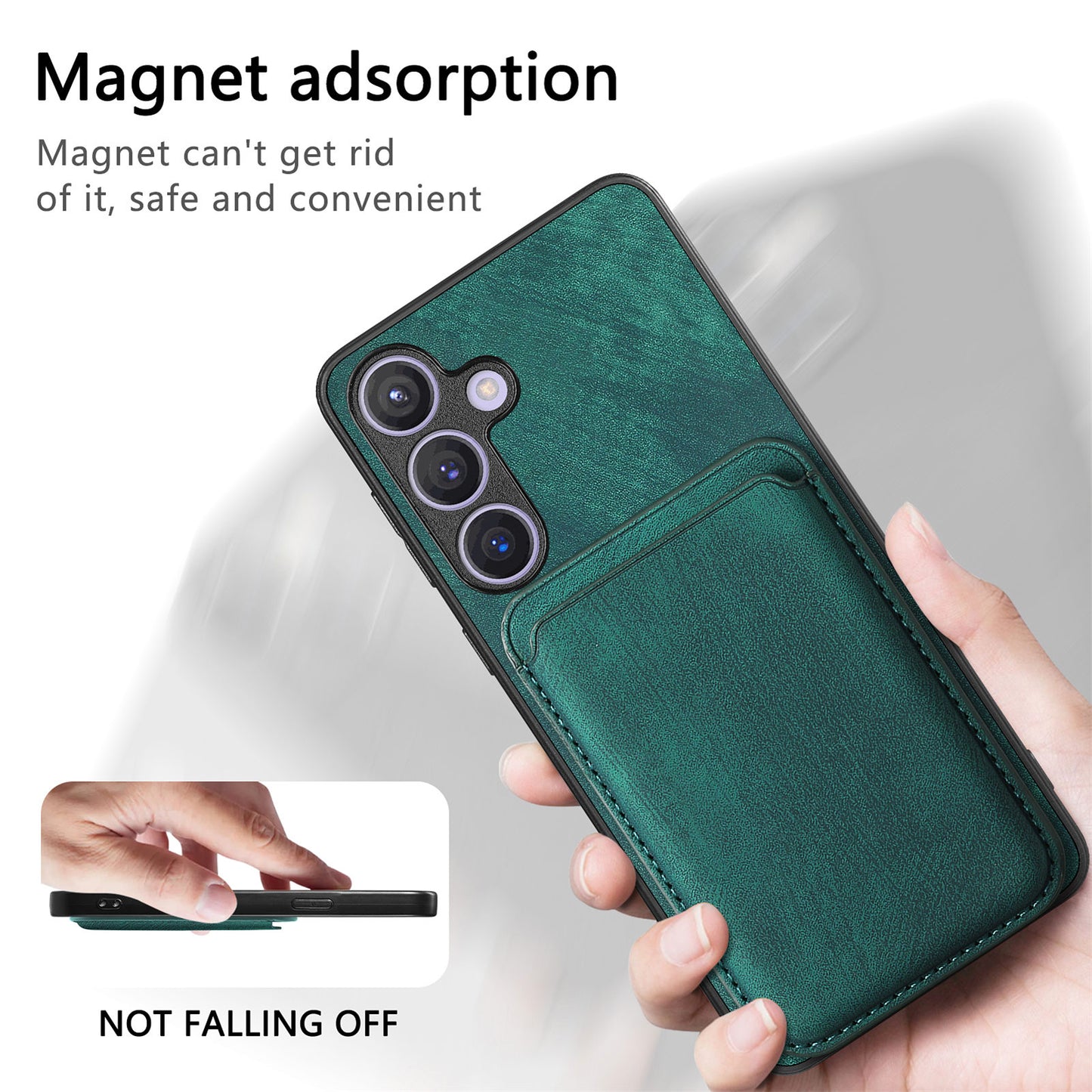 D12 For Samsung Galaxy S24 Bump Proof Phone Cover with Detachable Magnetic Card Case - Green