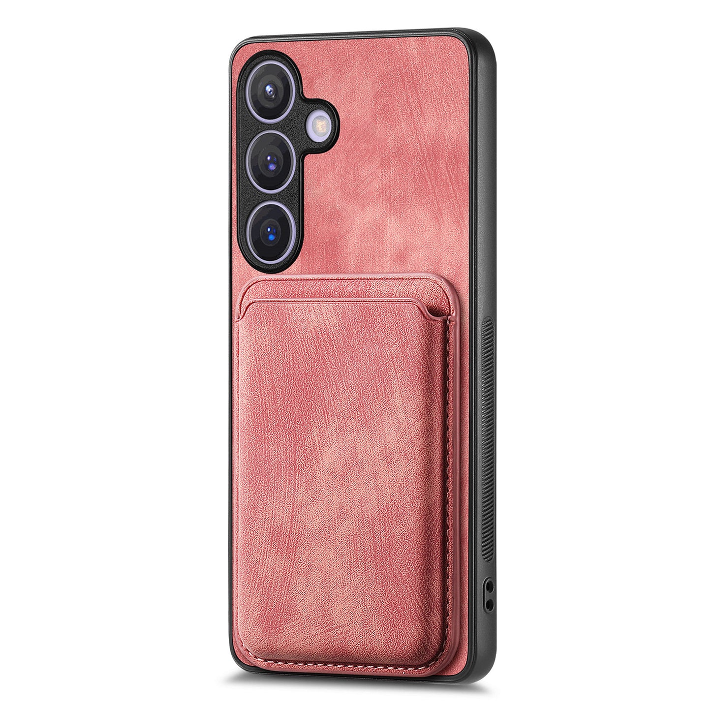 D12 For Samsung Galaxy S24 Bump Proof Phone Cover with Detachable Magnetic Card Case - Pink