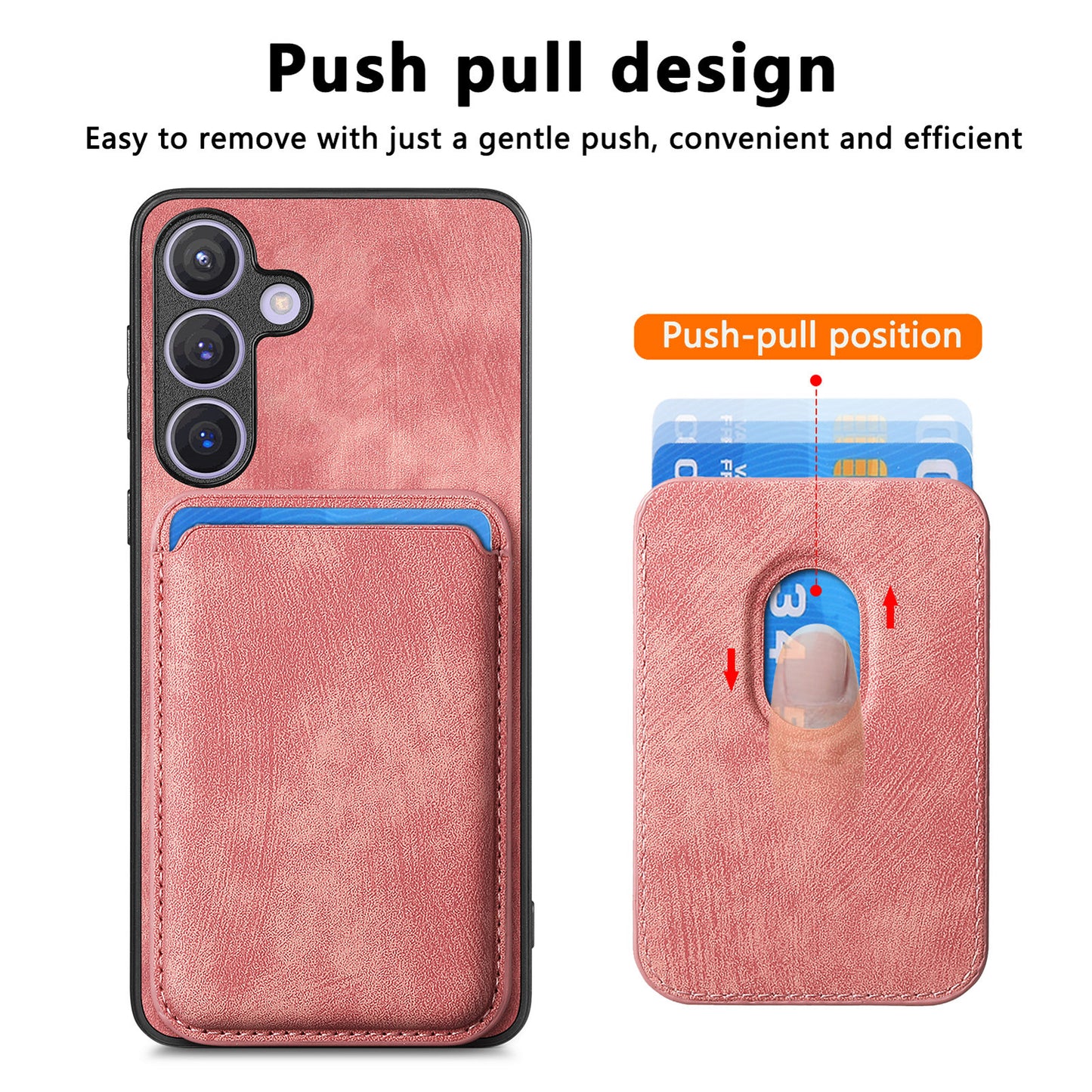 D12 For Samsung Galaxy S24 Bump Proof Phone Cover with Detachable Magnetic Card Case - Pink