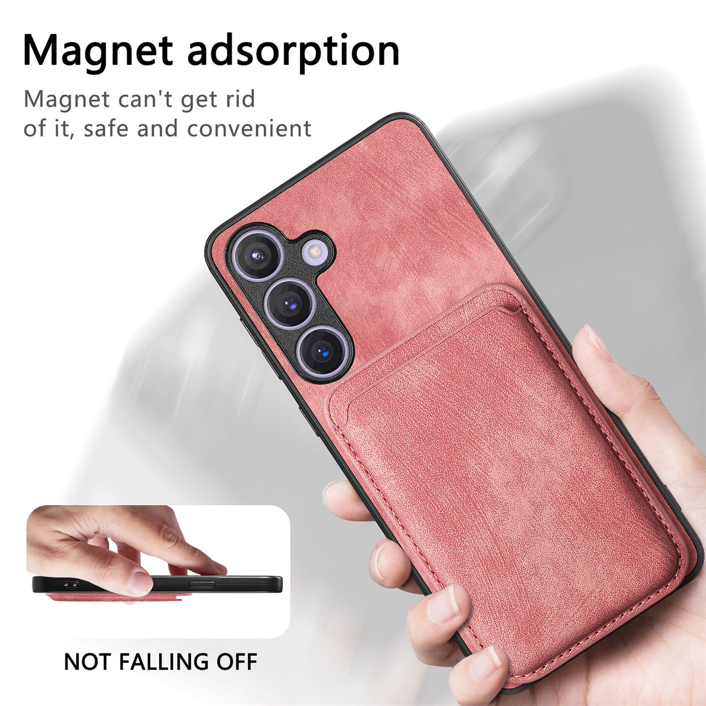 D12 For Samsung Galaxy S24 Bump Proof Phone Cover with Detachable Magnetic Card Case - Pink