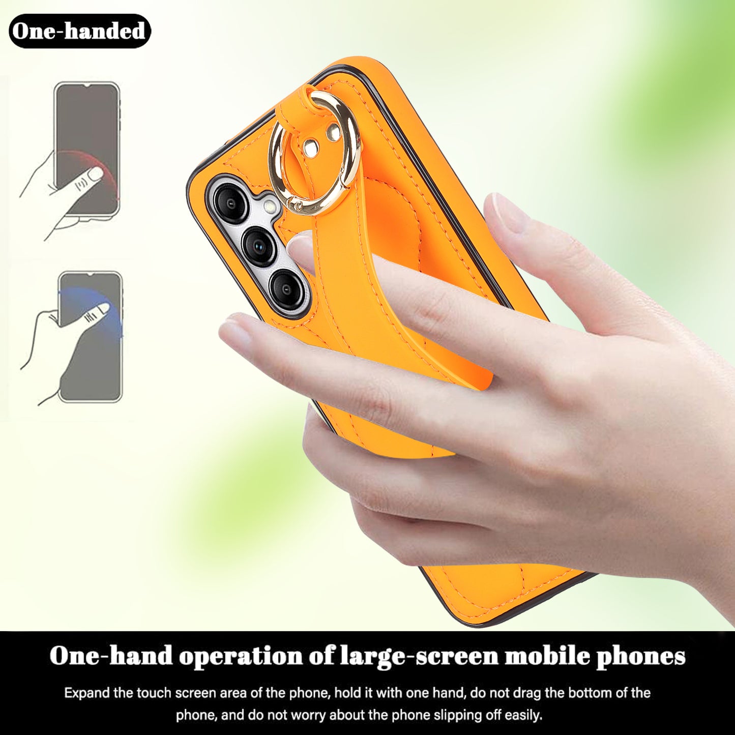 For Samsung Galaxy S24 Case Wave Pattern PU Leather+TPU Wristband Kickstand Phone Cover - Orange