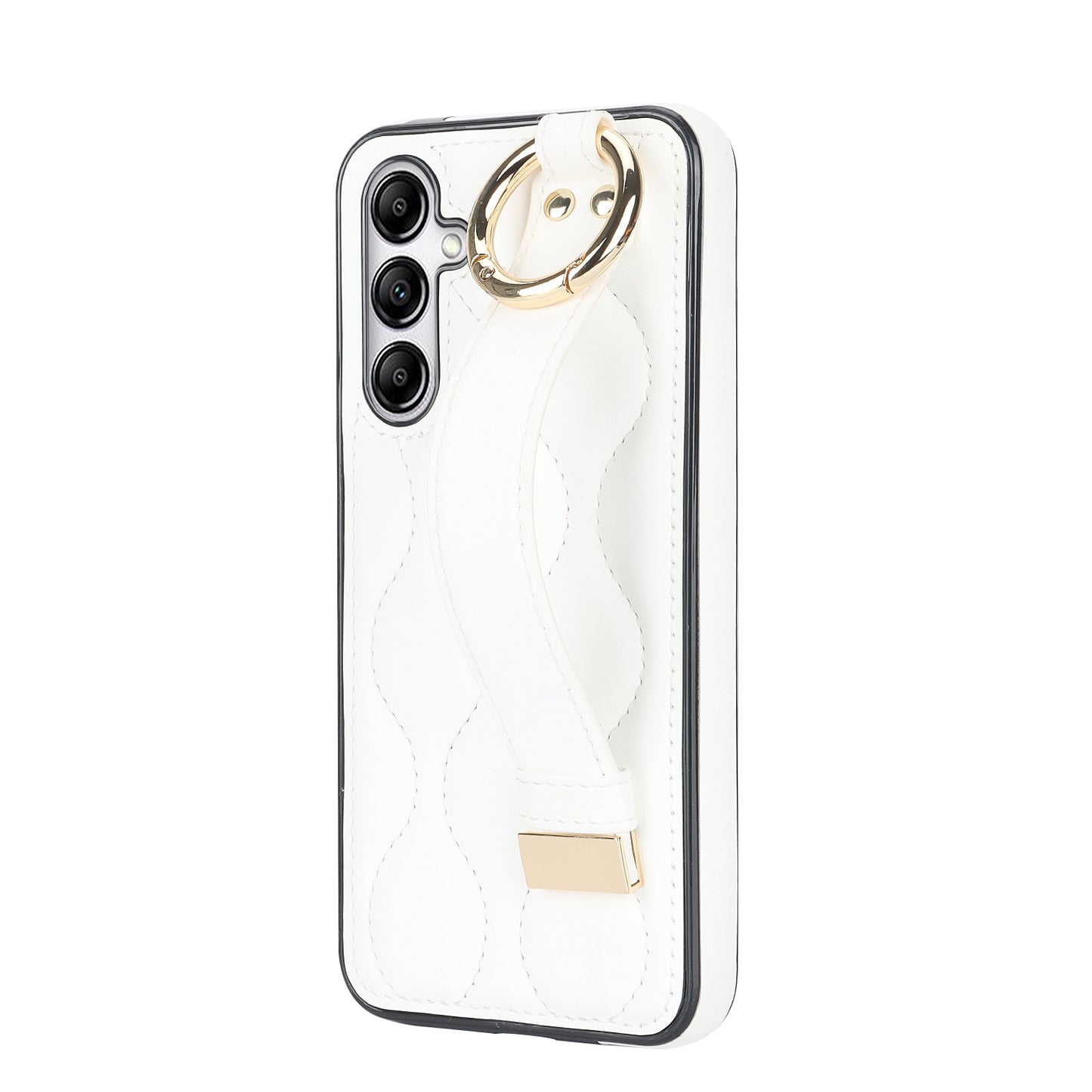 For Samsung Galaxy S24 Case Wave Pattern PU Leather+TPU Wristband Kickstand Phone Cover - White