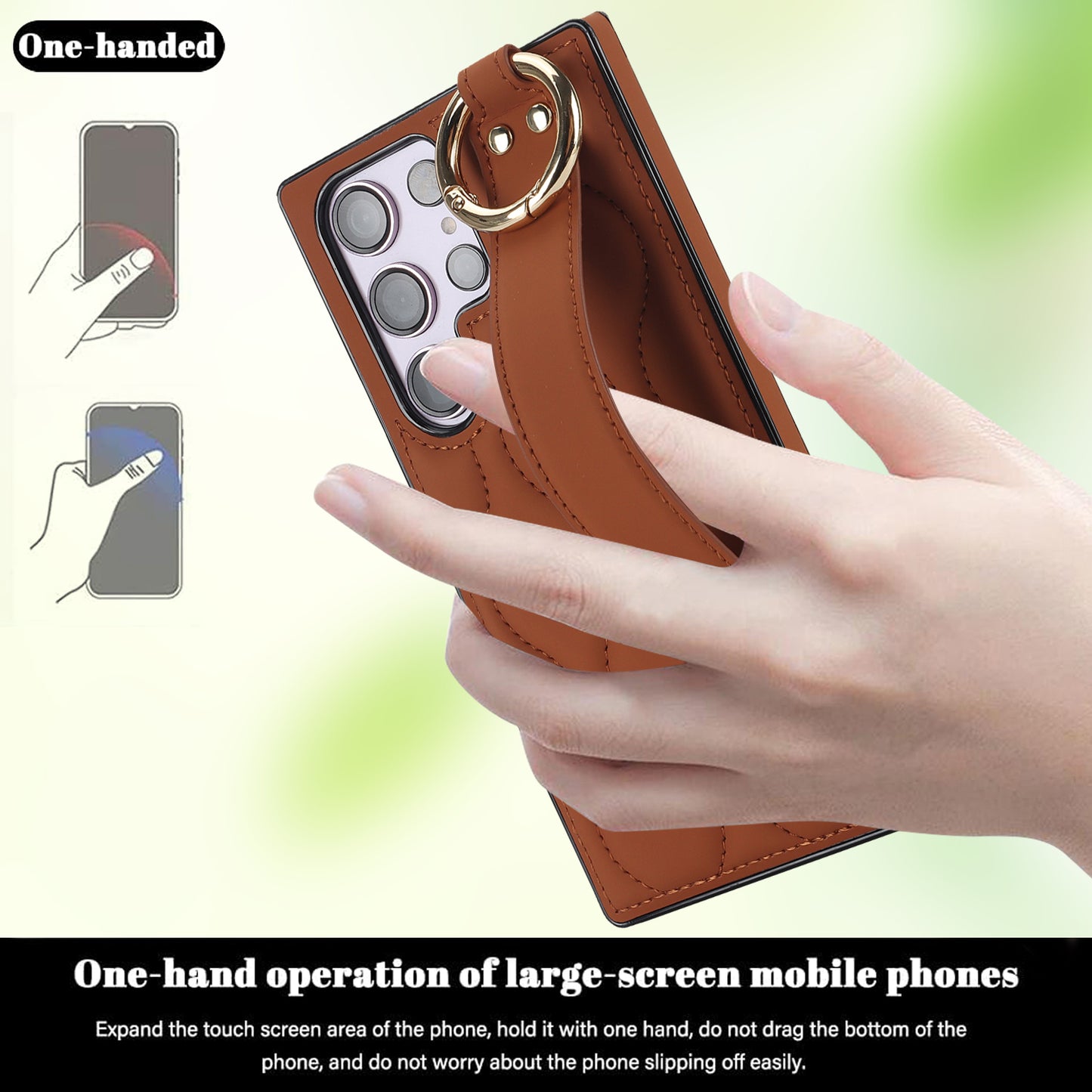 For Samsung Galaxy S24 Ultra Case Stylish Wave Pattern Leather+TPU Phone Cover with Kickstand - Brown