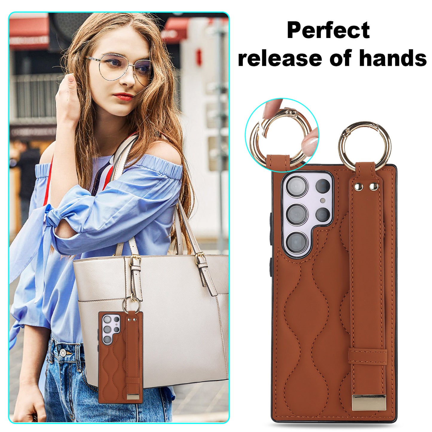 For Samsung Galaxy S24 Ultra Case Stylish Wave Pattern Leather+TPU Phone Cover with Kickstand - Brown