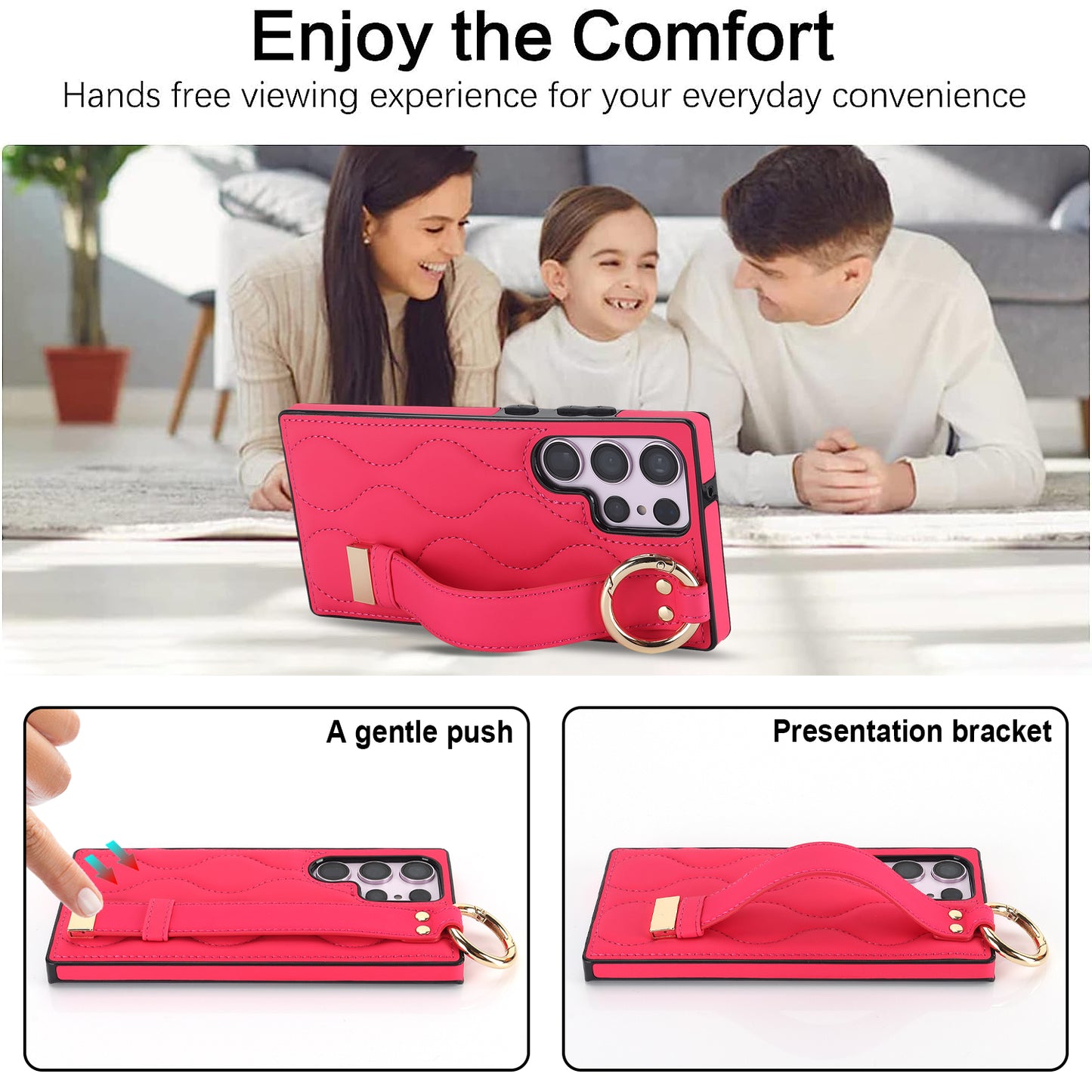 For Samsung Galaxy S24 Ultra Case Stylish Wave Pattern Leather+TPU Phone Cover with Kickstand - Rose
