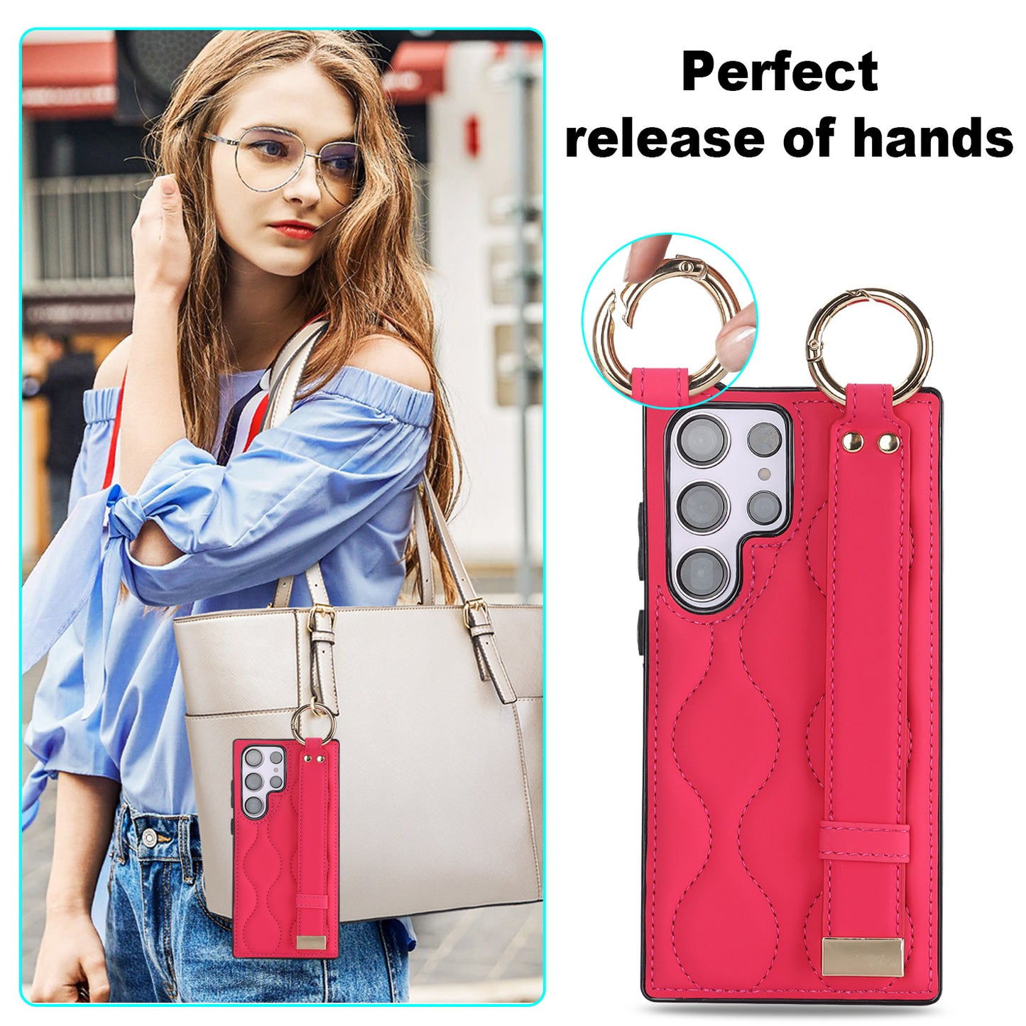 For Samsung Galaxy S24 Ultra Case Stylish Wave Pattern Leather+TPU Phone Cover with Kickstand - Rose